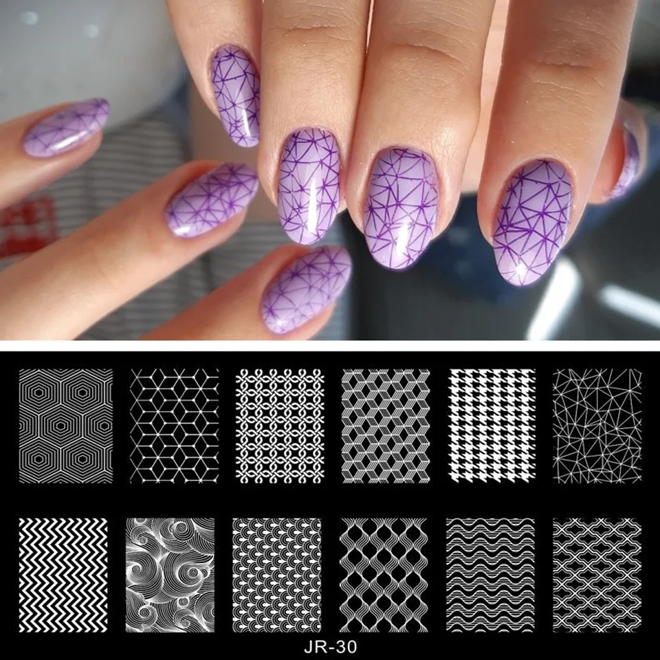 12*6cm geometrický vzor na nechtových doskách na nechty 30Design dekorácie pečiatka pečiatka Šablóna manikúrová šablóna Geometria Téma (T01)