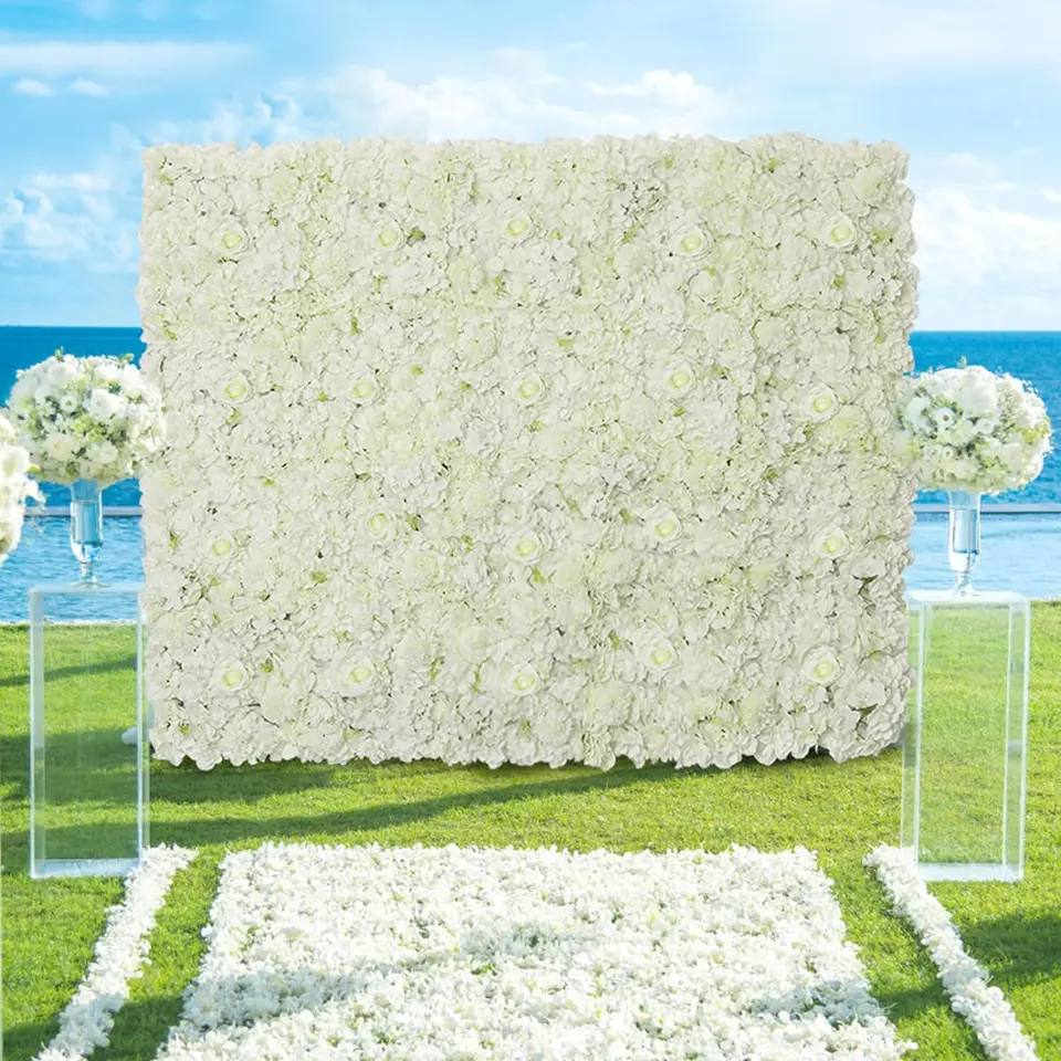 12 balení 15 x 15 palcov umelých bielych ruží Decor Decor, Biele kvetinové panely pre svadobnú hostinu Svadobná sprcha Corporate