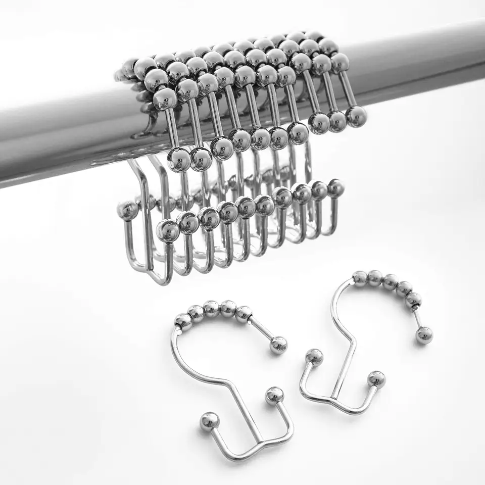 12 balení sprchovací záves na háčiky so sprchovacím závesom Kruhy Rust Proof Metal Double Glide sprchové háčiky pre kúpeľňové sprchové tyče záclony