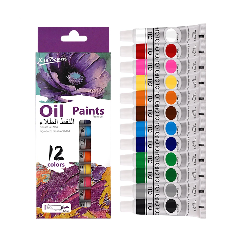 12 farebných olejových farieb Sada 9 ml trubice Art Supplies Študenti Študenti Waterproof Farts for Canvas Graffiti Fine Art Craft Projects