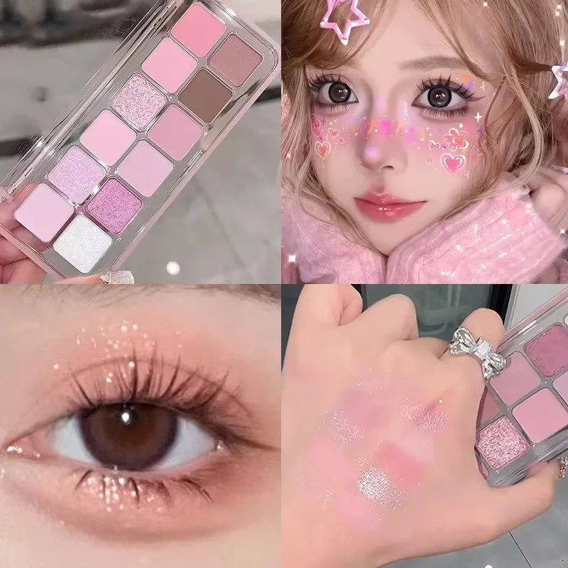 12 farieb ružové očné tieňové paleta číre trblietky Pearl 아이 섀도우 dievčenský make -up nahé očné tiene Nízka saturácia Kórejská kozmetika