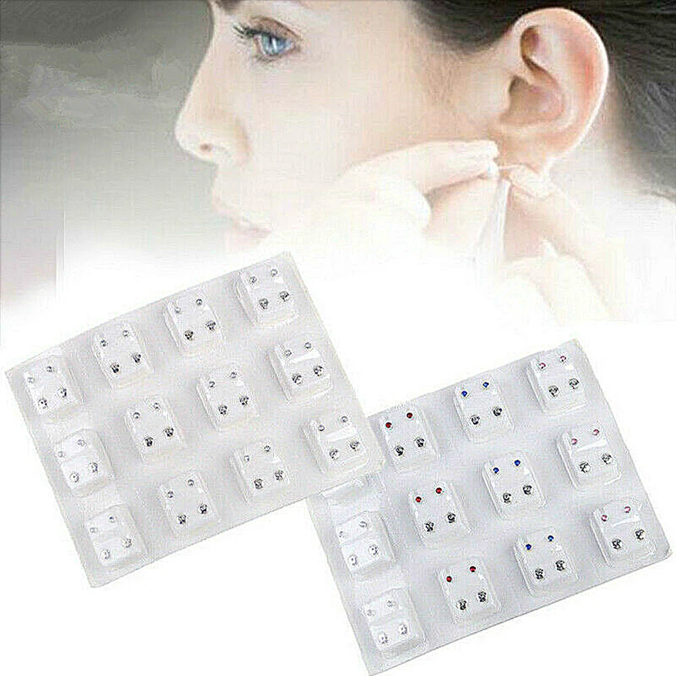 12 -klapky lekárske náušnice prepichovacie náradie Sada Crystal Ear Stud Chirurgická oceľová zátka pre telo pre piercing módne šperky