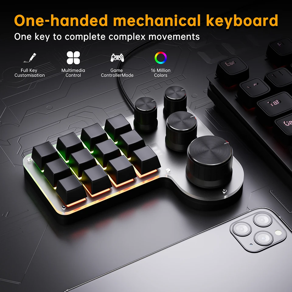 12 klávesov 4 gombíky Programovanie makro makro vlastná klávesnica 2.4g/Bluetooth/Wireless RGB Mechanická klávesnica DIY Hot-Swap klávesnica pre hráča