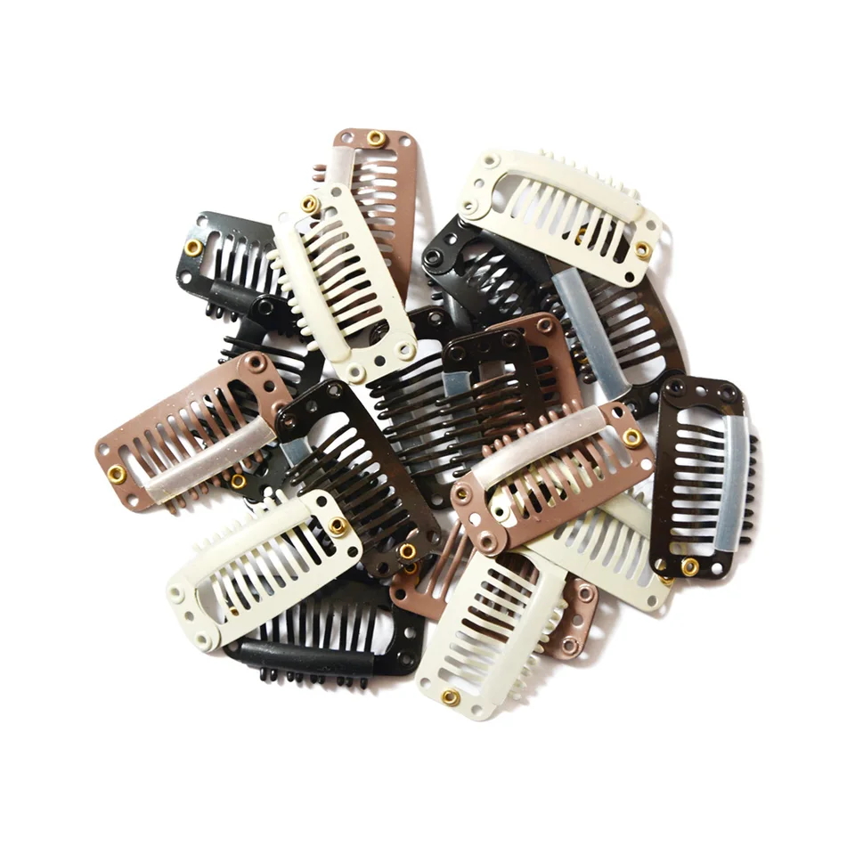 12 ks 32 mm 9-teeth predlžovacie klipy na parochňu Clips Combs Snap Clips s gumou pre predlžovanie vlasov Toupee DIY