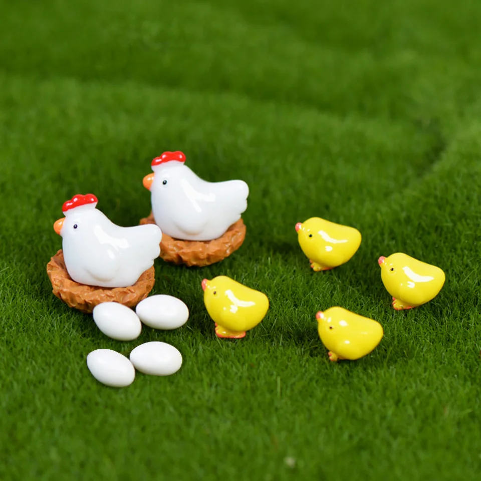 12 ks Mix Chicken Chick Egg Nest Figurín Miniatúry Domáce dekorácia Kawaii Doplnky záhradné dekorácie pre domácu Veľkonočnú dekoráciu