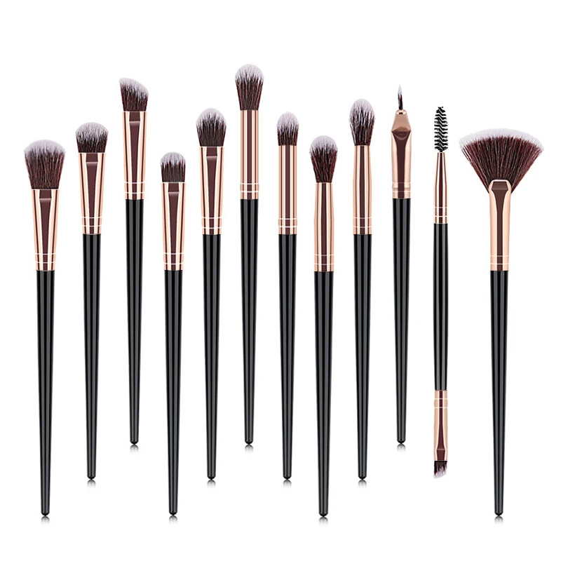 12 ks Mäkké kefy na make -up Set očné tieňové zmiešajúce očné linky Make -up kefy na obočie