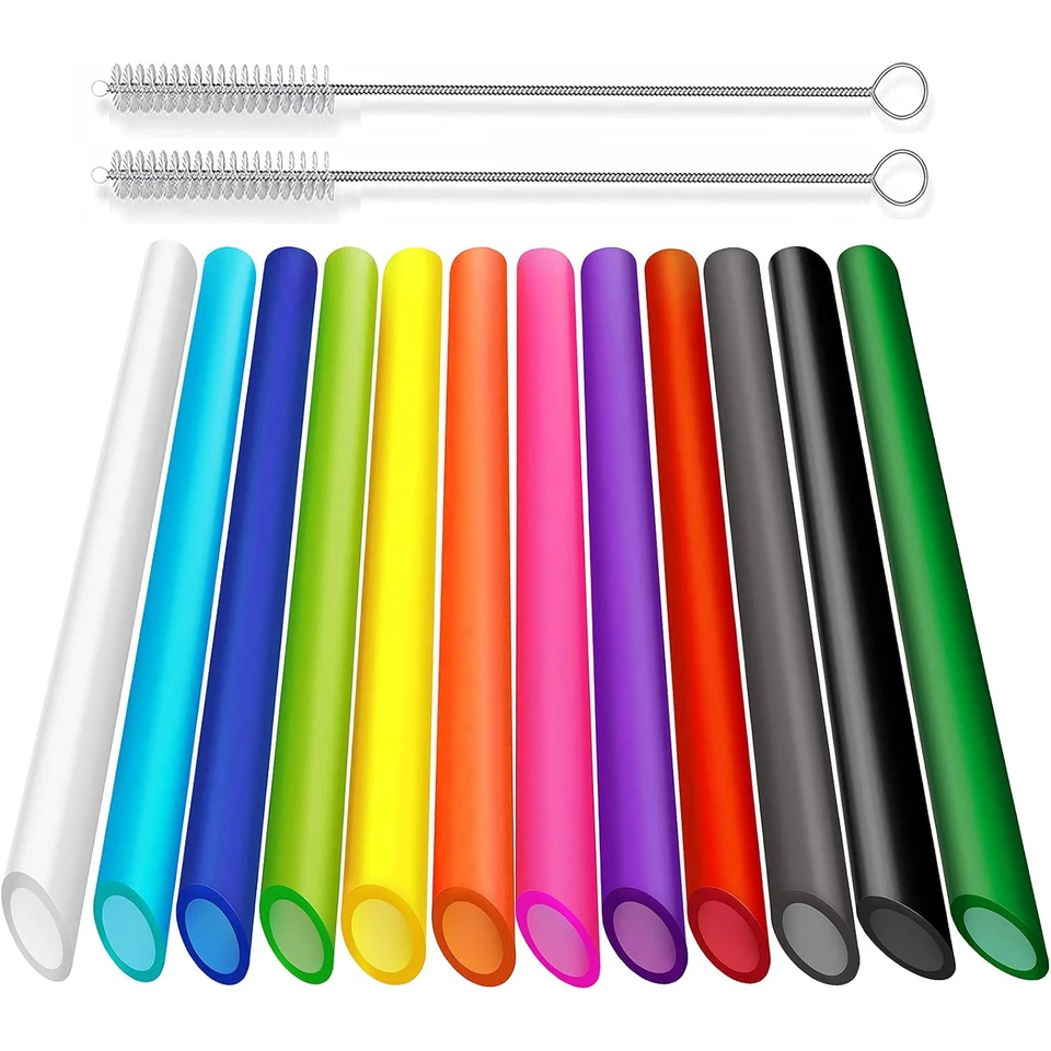 12 ks opakovane použiteľné boby slamky, 13 mm x 10,5 palca s dlhým farebným plastovými smotany