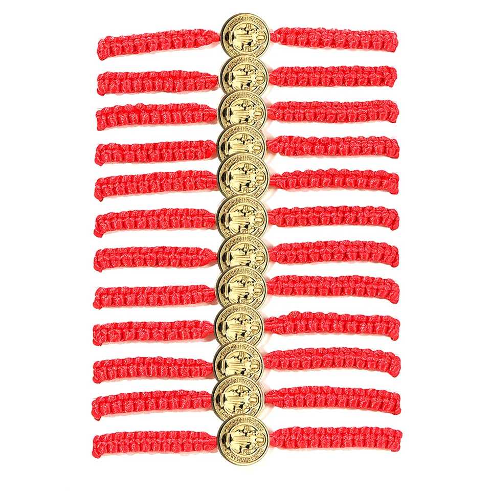 12 ks San Benito Medal Bracelet Ruženec čierny pletený náramok Benediktín Serenity Blessing Bracelet Náramok pre ženy