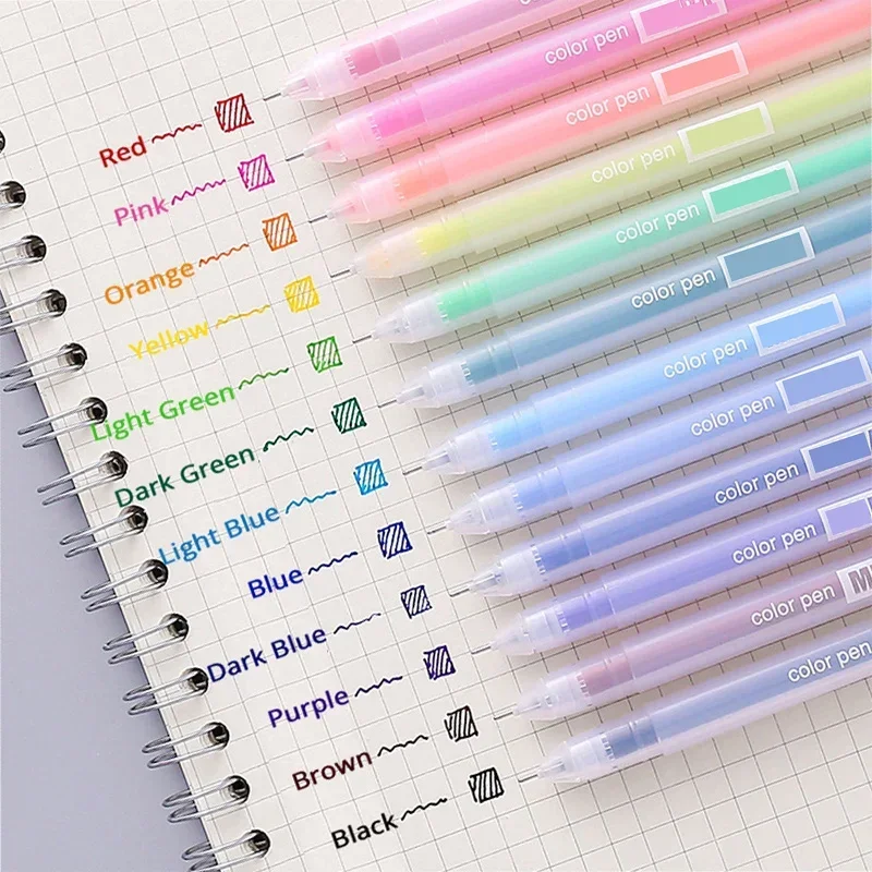 12 ks/set kawaii farebné roztomilé gélové perá 0,5 mm guľôčkové pero pre dievčatá Študentský denník Roztomilý späť do školy