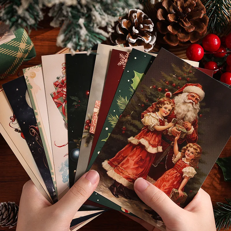 12 ks vianočné sviatočné sviatočné večierky vianočné darčekové pohľadnice scéna pozadie zdobené karty Scrapbooking Material