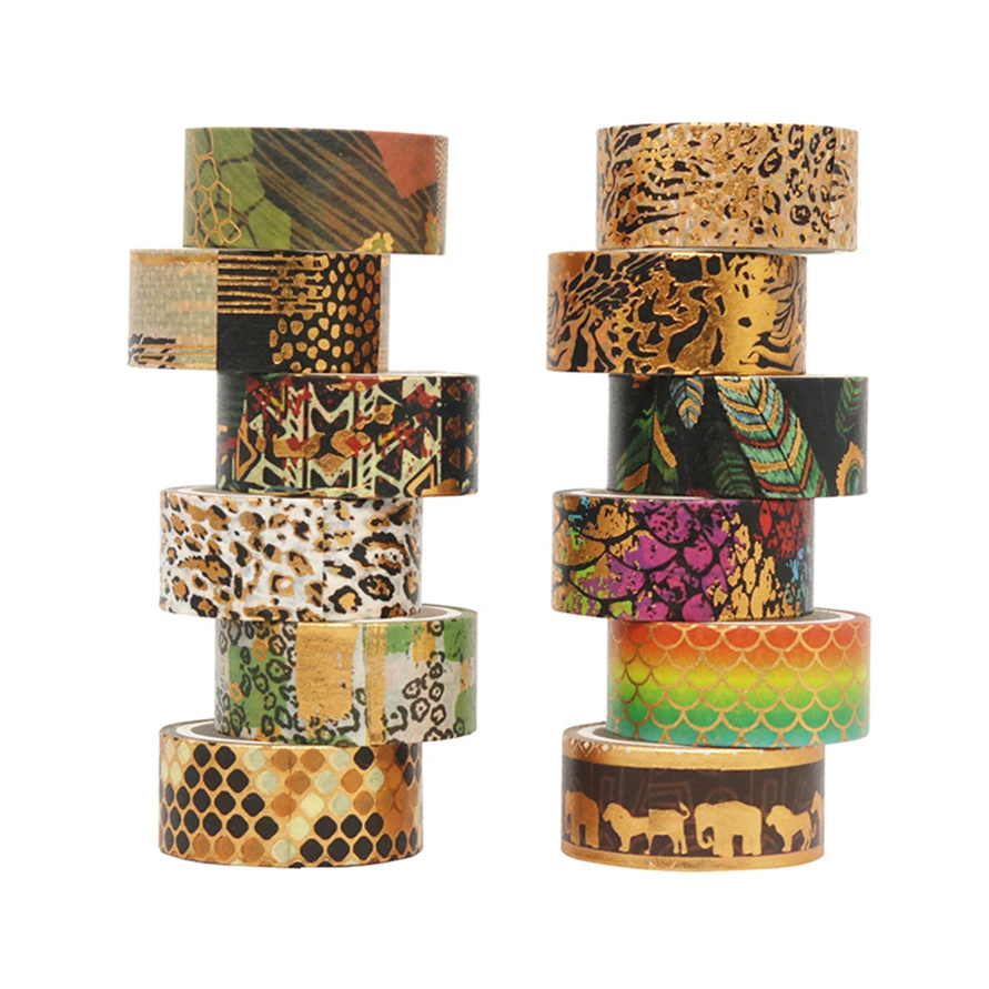 12 ks Washi Tape Set Leopard Scrapbooking Gold Leaf Masking Tapes Animal Kawaii Stickers 3M Cute Adhesiva Retro Washitape