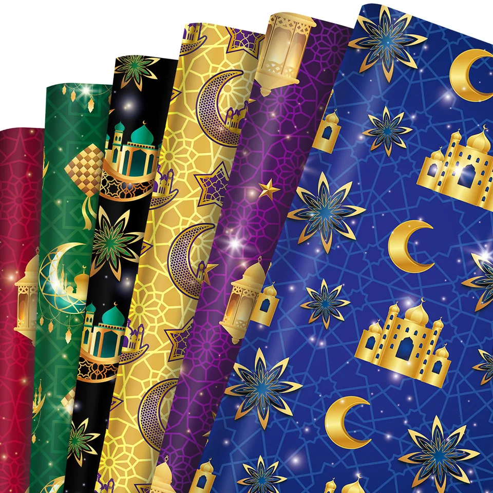 12 listov Eid Mubarak baliaci papier Mesiac Lantern darčekový zábal papier Zložené ploché cukrovinky dekoratívne remeselnícky papier pre moslimskú ramadu