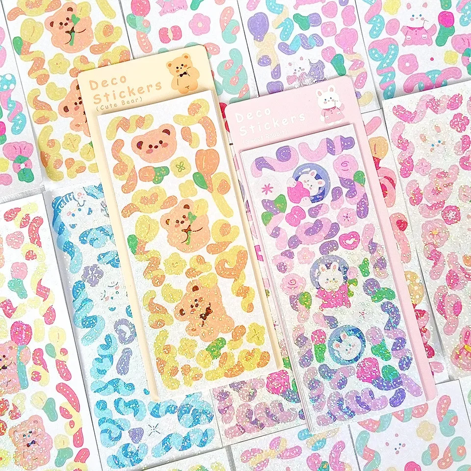 12 listov Roztomilé lesklé laserové nálepky pre stuhy pre fotoalbumy Rám DIY Crafts Decoration Decoration Scrapbook Plánovači