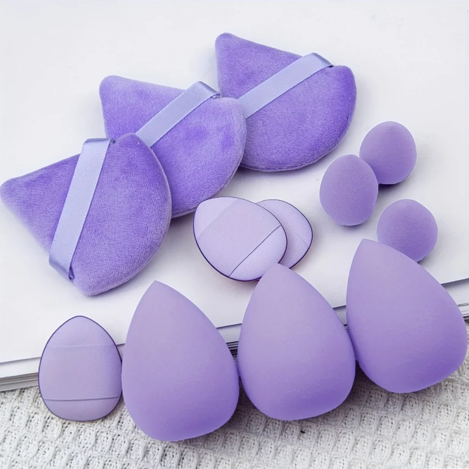 12 Makeup Puff Sady: 3 prsty Puff, 3 trojuholník, 3 mini palcové kvapkové vajíčko a 3 kvapkové vajíčko, vhodné na mokré aj suché použitie