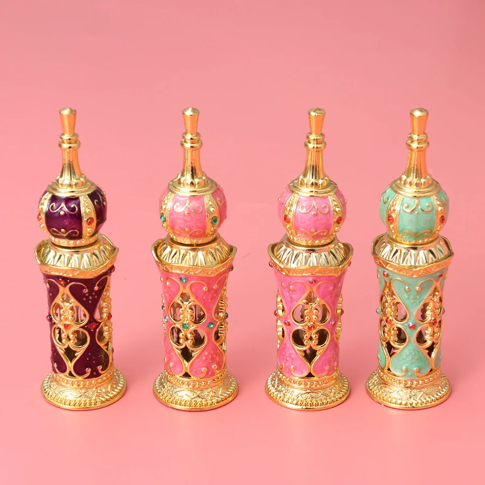 12 ml parfumová fľaša pre ženy malé zlaté dekorácie Vintage arabský éterický olej sklenený sklo