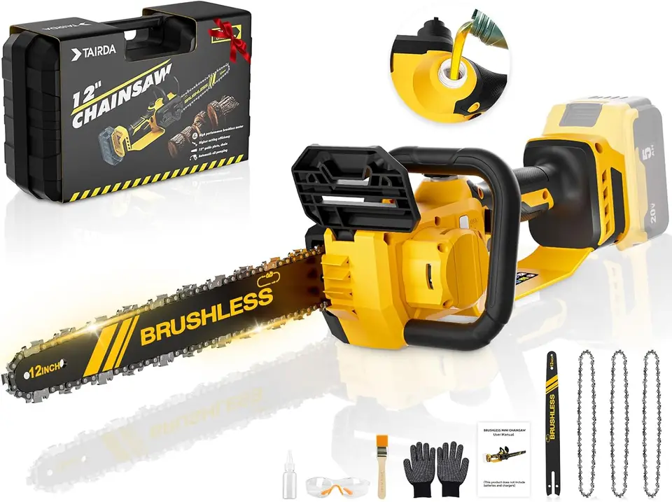 12-palcová reťazová píla bez kefy pre batériu Dewalt 20V (bez batérie) Mini Chainsaw bezdrôt s automatickým olejárom a bezpečnostným zámkom