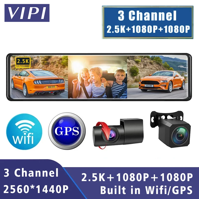 12 -palcový 3 kanál 2,5K 1440p Dash Dash GPS GPS WiFi Interiérový automobil DVR zrkadlová kabína Camera Camera Camera Dashcam IPS IPS Stream Zadný výhľad