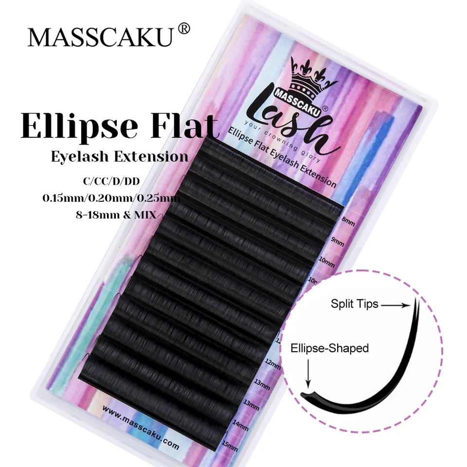 12 riadkov Masscaku CD Curl Rýchle štepenie Dvojité špičky v tvare riasy Syntetická Mink Ellipse Ploché mihalnice ľahko ovládateľné