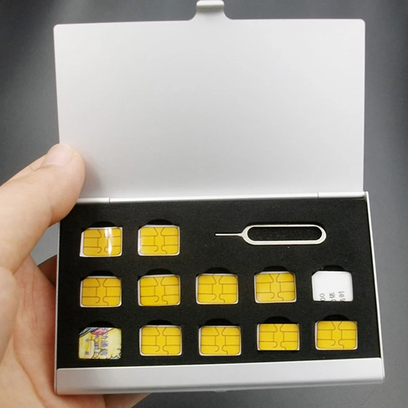 12-sloty-nano+1-slot-karta-pin hliníkový prenosný prenosný SIM Micro Pin SIM karta nano pamäť