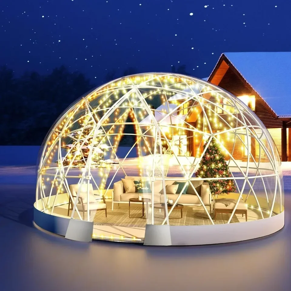 12 stôp záhrada LGLOO, GeodeSic Dome Green s krytom PVC, nepremokavou záhradnou bublinkou Dome Dom House s 2 x 10m ľahkými reťazcami
