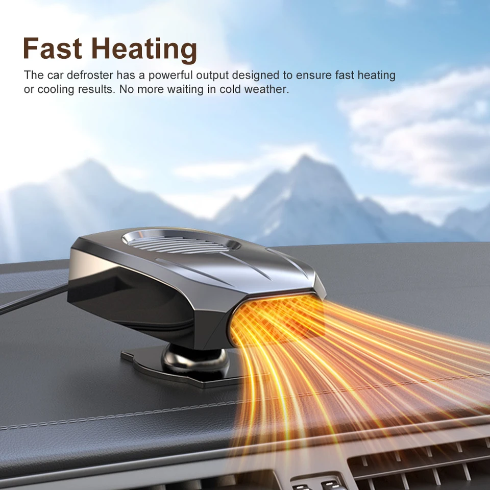 12 V elektrický ohrievač automobilov Vzduch vzduch 360 ° Rotabovateľné prenosné čelné sklo Demister Demister Demister Hereing ventilátor pre zimné vlhké počasie