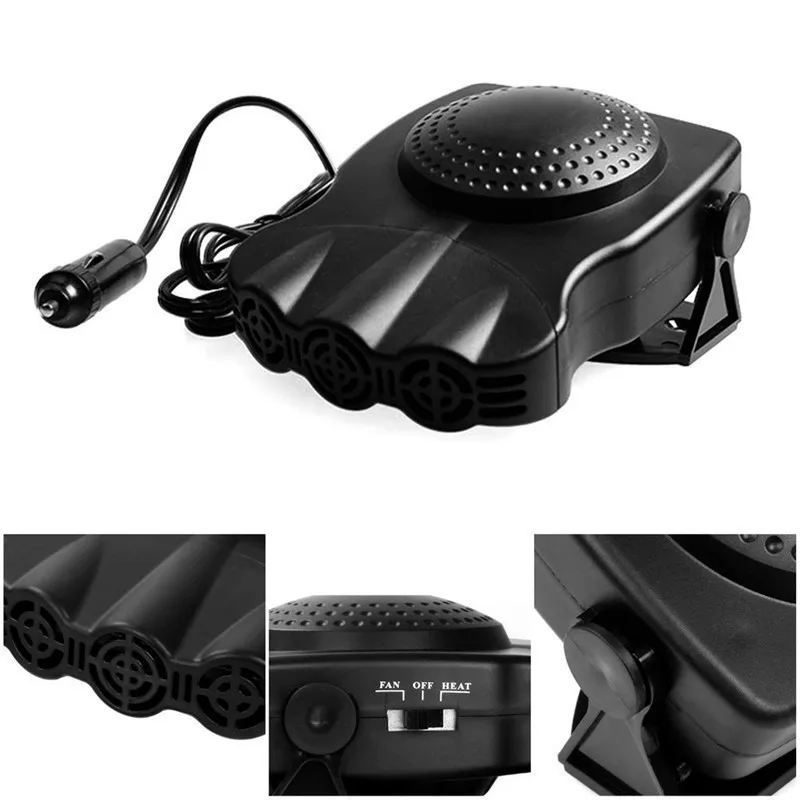12 V ohrievača mini pre auto elektrický ventilátor vyhrievaného čelného skla okná skla Odmrazovacia doska Dashboard Tri otvory chladiaceho ventilátora