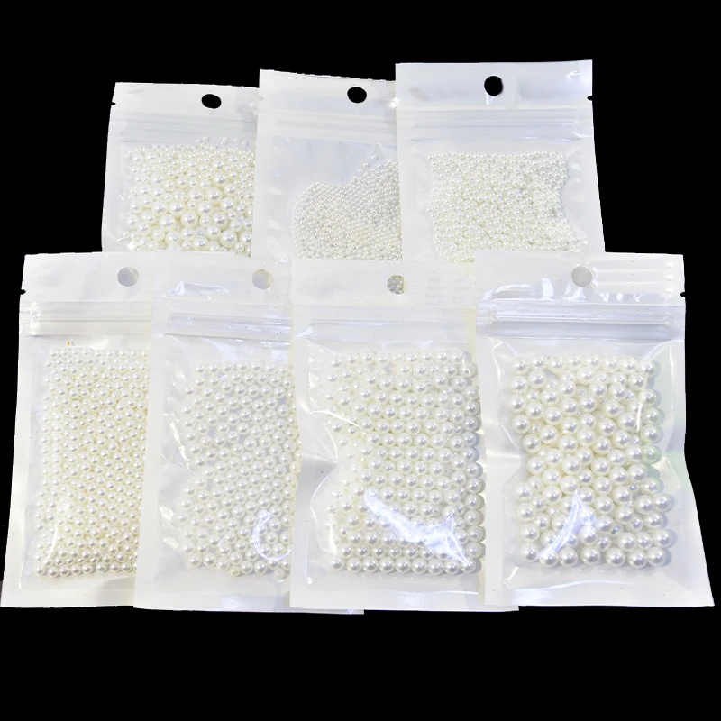 120-1200pc/taška na nechty na nechty guľatiny Perla korálky Rodinestone dekorácia béžová/biela 2 mm, 3 mm, 4 mm, 5 mm, 6 mm, 7 mm perlové kúzlo 3D šperky pre remeslá