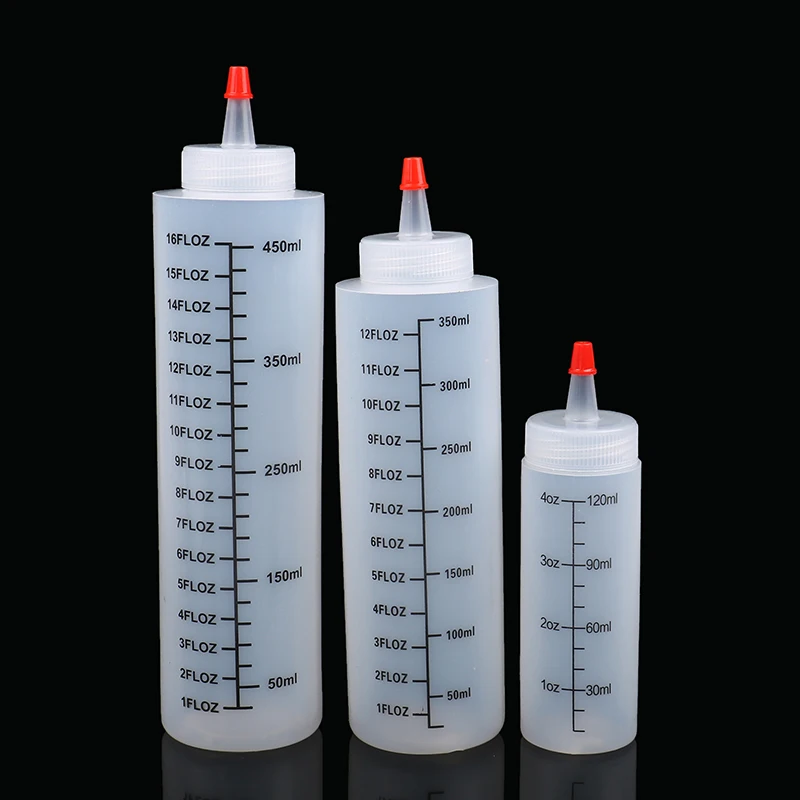 120/350/450 ml plastová ihla-Nosed Scale Scale Bottle Fľaša stlačiteľná s únikom pre kuchynskú šalátovú omáčku