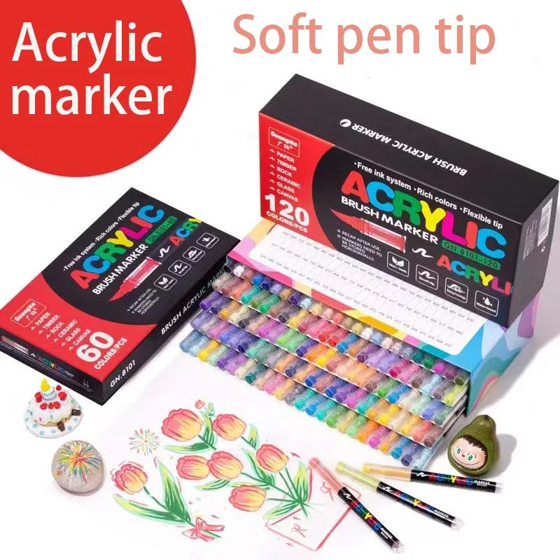 120 farieb pop akrylové farby pera kefka Marker Set Pen pre skalné maľovanie kamenné sklo drevené plátno DIY