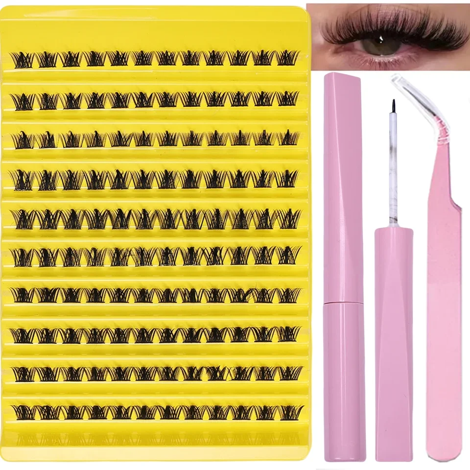 120 kusov falošné mihalnice predlžovacia súprava s lepidlom a pinzetou - klastre pre domácich majstrov miešajte make -up s dĺžkou