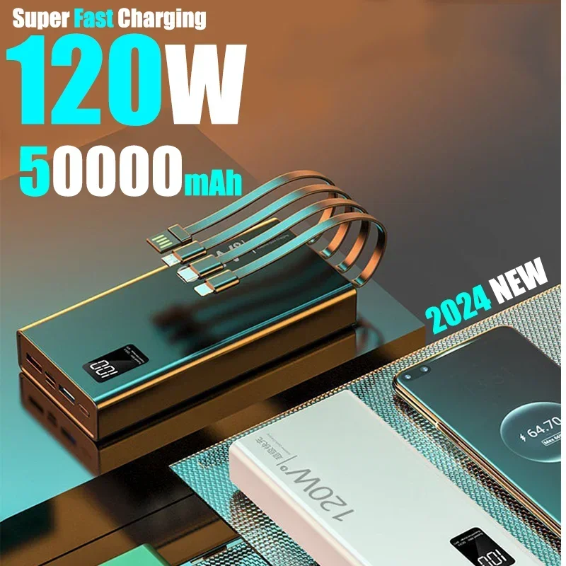120 W 50000 mAh vysoká kapacita Power Bank 4 v 1 prenosná nabíjačka s rýchlym nabíjaním Powerbank Battery pre iPhone Samsung Huawei Xiaomi