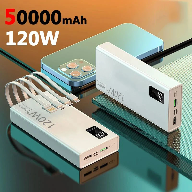 120 W 50000 mAh vysoká kapacita Power Bank 4 v 1 rýchleho nabíjania prenosná nabíjačka batérií pre iPhone Samsung Huawei Xiaomi