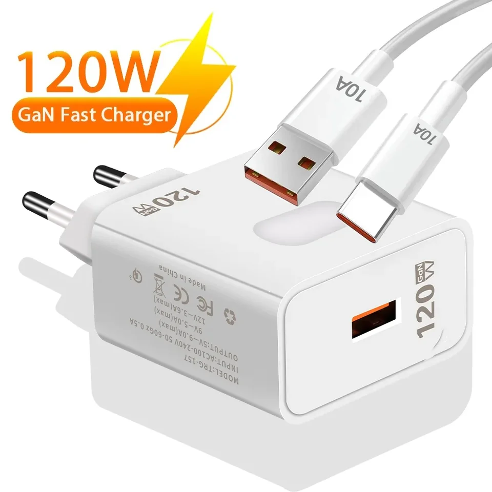 120 W Gan USB nabíjačka Rýchle nabíjanie rýchleho nabíjania 3.0 Kábel typu C Mobilný telefón nabíjačku pre iPhone Huawei Samsung Xiaomi