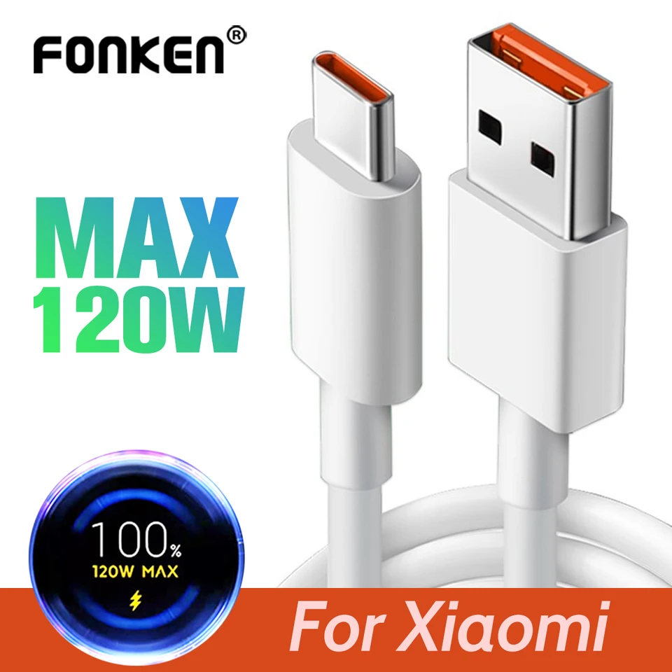 120 W pre Xiaomi MI9 6 5 5S 5C 5x 5S USB Kábel typu C Rýchle nabíjanie USB-C nabíjačkový dátový kábel 6a pre rýchle nabíjanie pre OPPO VOOC