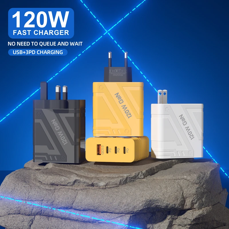 120 W rýchla nabíjačka Mechanical 4 porty pre mobilný telefón Apple Android 5v2a QC3.0 Fast Nabíjanie PD25W Nabíjacie hlavy Nové