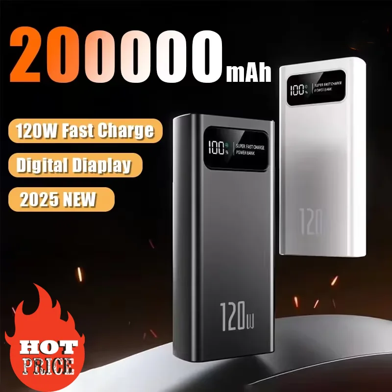 120 W super rýchle nabíjacie banky 200000 mAh High -Capacity Battery Digital Display Power Bank pre iPhone Samsung Huawei