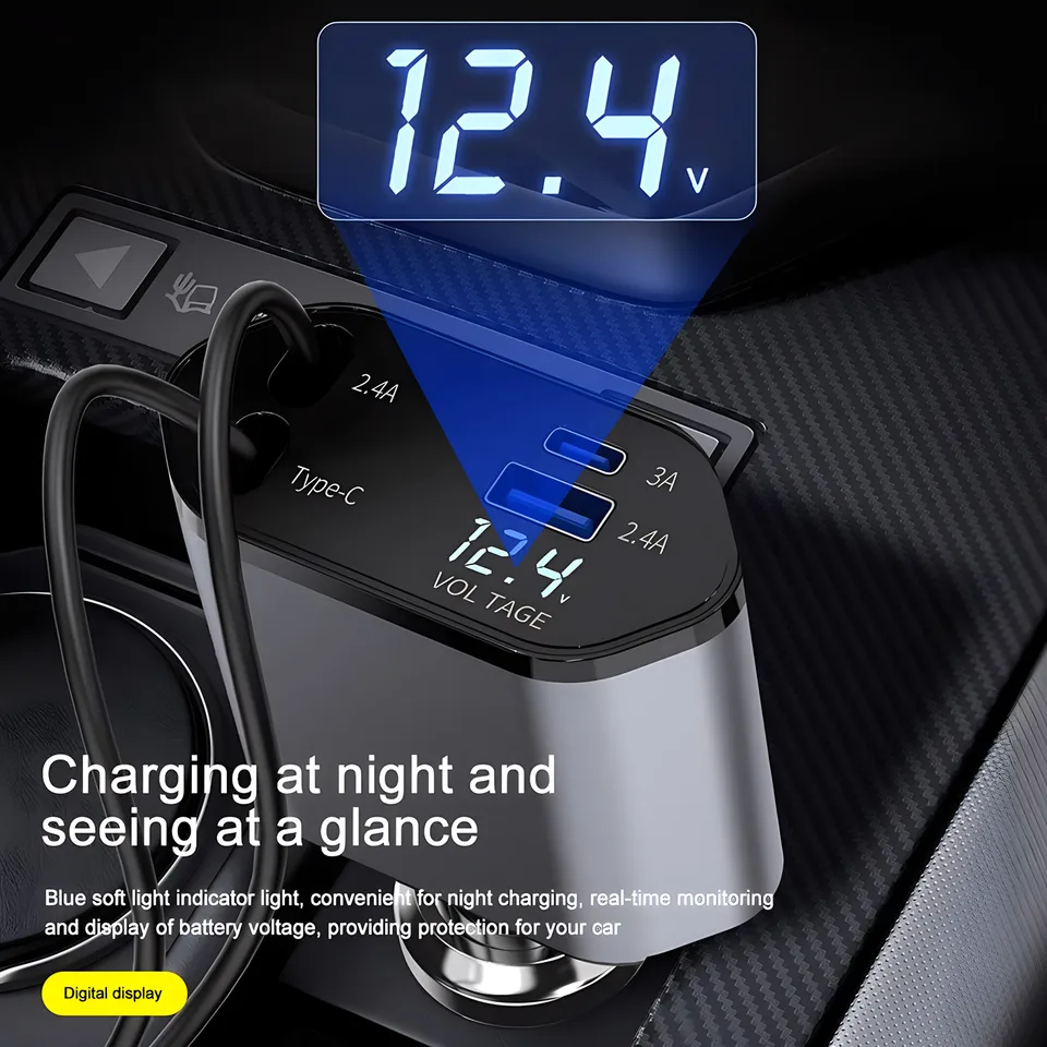120 watt car nabíjačky 4in1 zatiahnuteľné auto cigaretové zapaľovač adaptér USB typu C Super rýchla nabíjačka otočná vysoká kompatibilita
