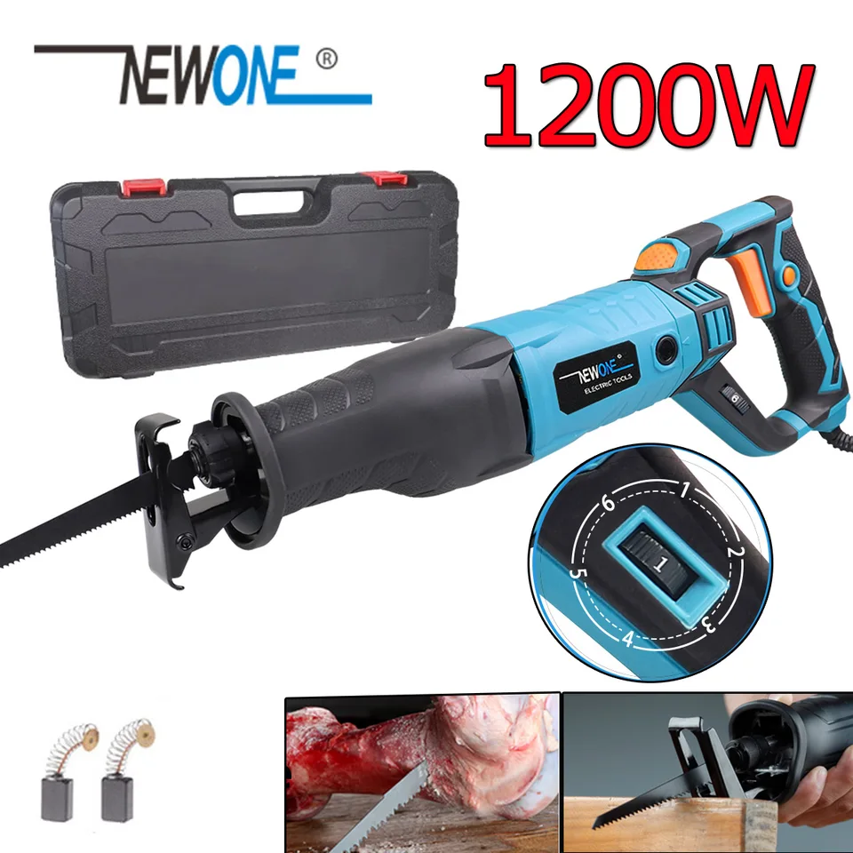 1200 W elektrické recipročné pílené rezané drevené kovové drevo so 7ks pílami píly napájací náradie s plastovým puzdrom newone
