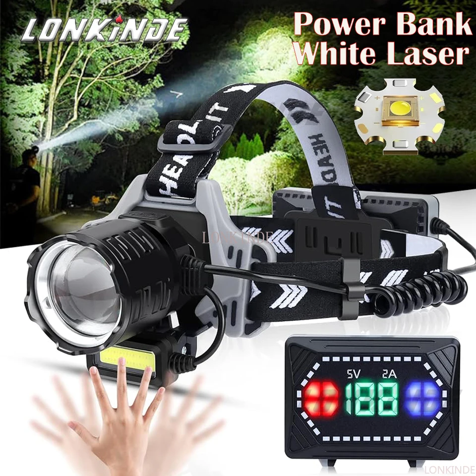 12000 lumens Super jasne biela LED svetlomet LED s pohybovým snímačom Shot 1500 m LED svetlomet IPX7 nepremokavá hlava na kemping