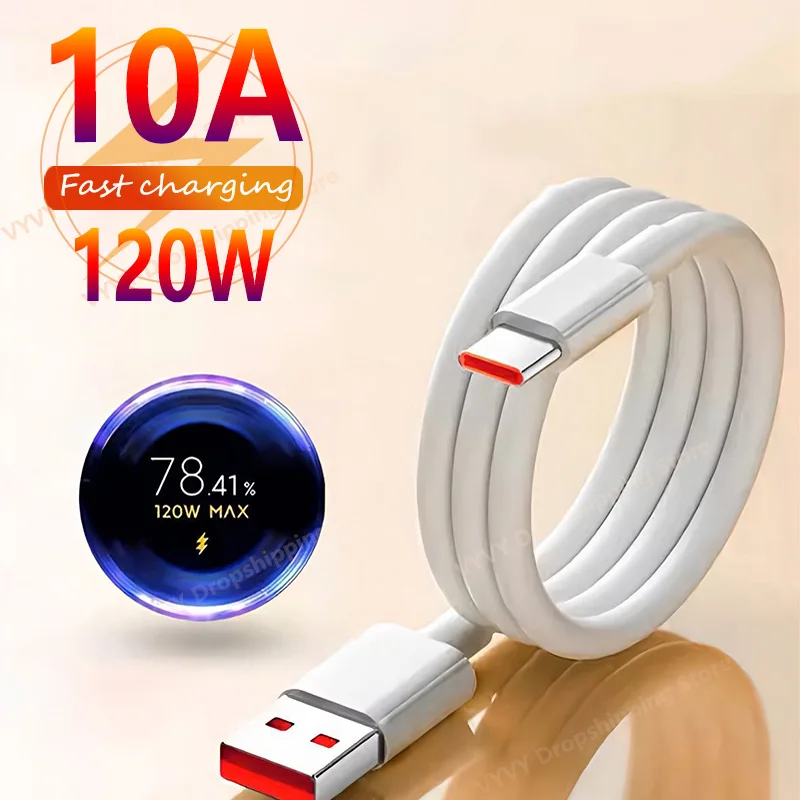 120W 10A USB -C Rýchle nabíjanie kábla pre Samsung Xiaomi Huawei USB C mobilný telefón Dátový kábel Super rýchle nabíjanie Dátový kábel 0,25 -2 m