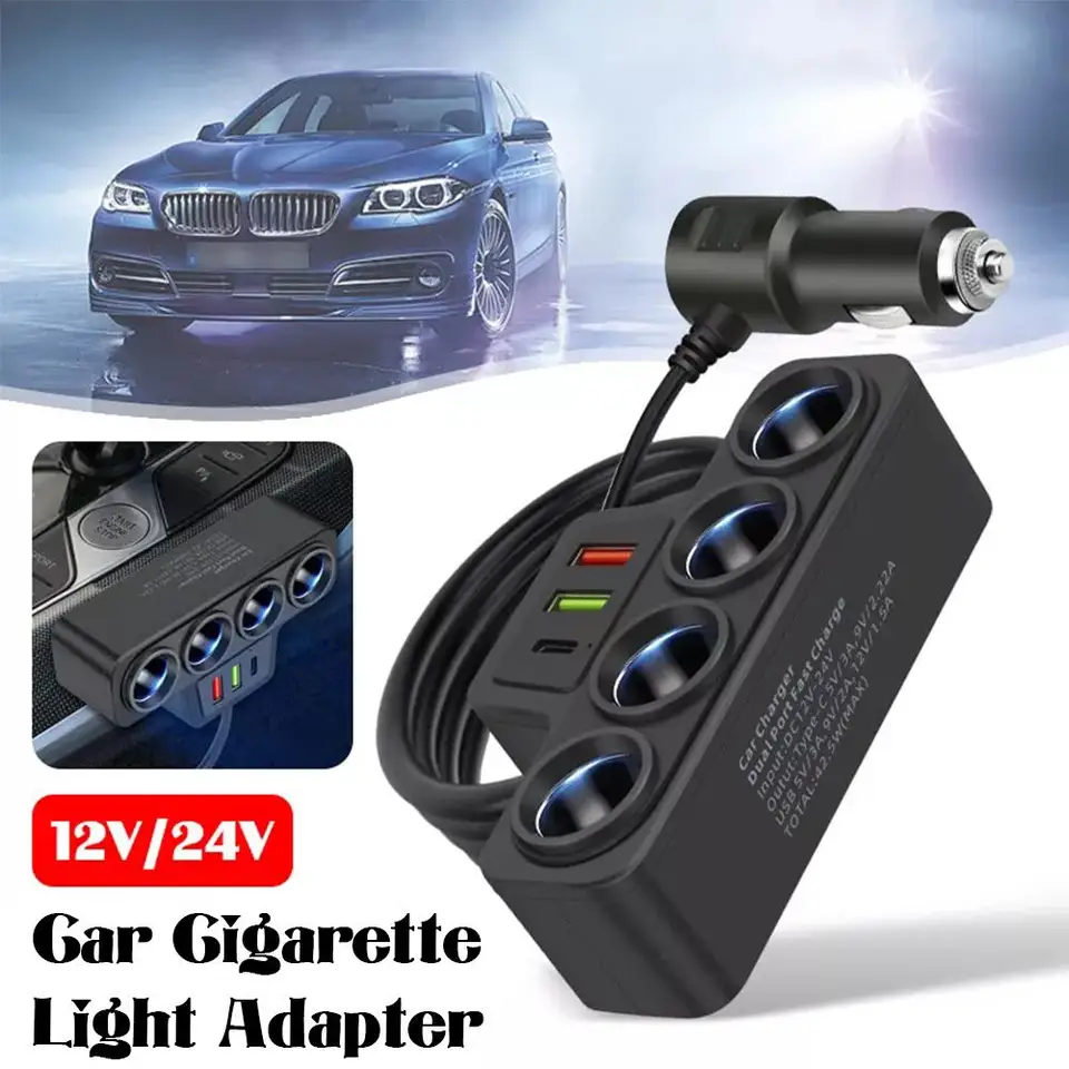 120W 4 v 1 3 USB CAR nabíjačka Rýchle nabíjacie zástrčkový adaptér rýchla nabíjačka 12 V Splitter 24V Y5J5