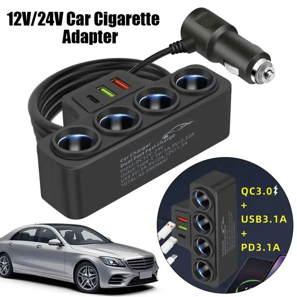 120W 4 v 1 3 USB CAR nabíjačka rýchle nabíjacie zástrčkový adaptér 24 V rýchla splitter Charger Plug 12V O9R9