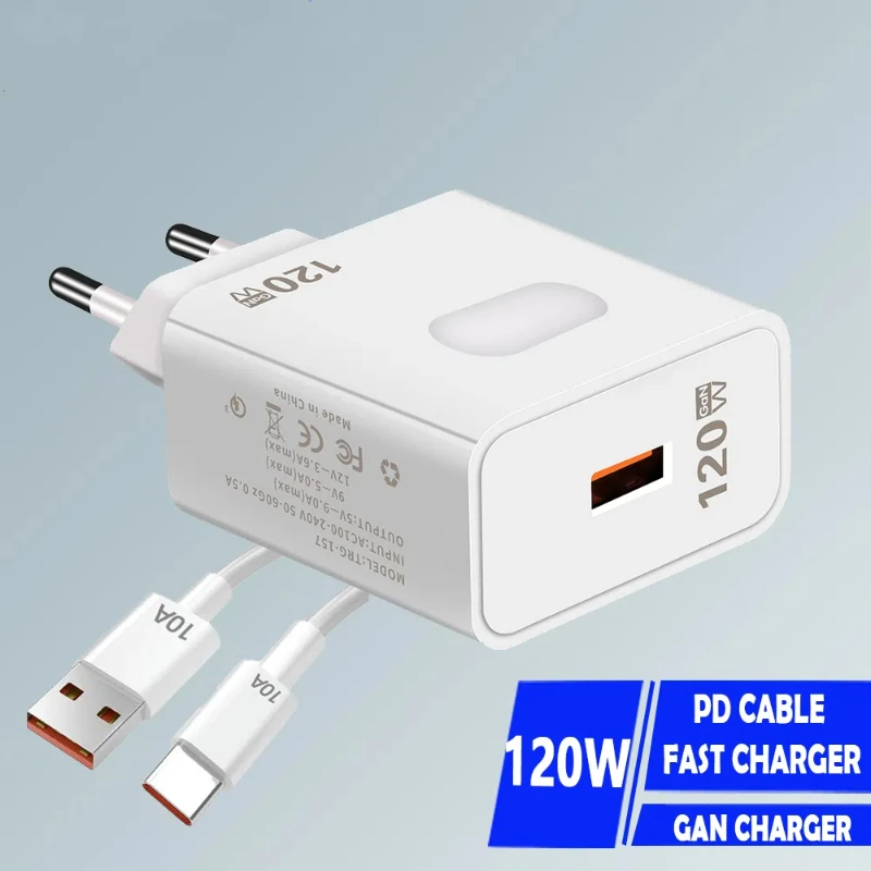 120W Gan USB Charger Quick Charger 3.0 Rýchle nabíjanie typu C kábel nabíjačku mobilných telefónov pre Xiaomi Samsung iPhone nabíjačka
