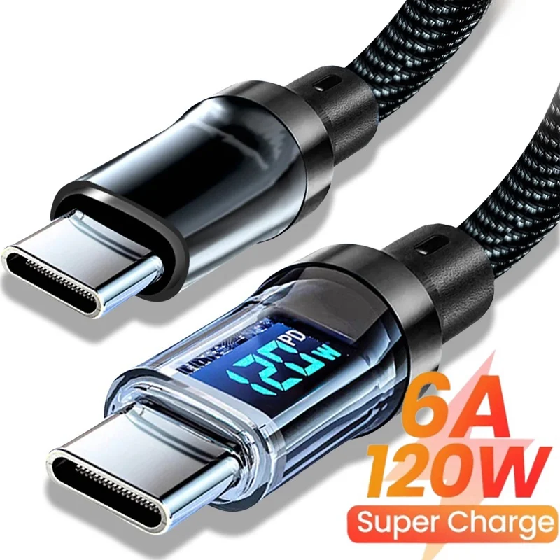 120W kábla USB typu C s LED displejom Super rýchle nabíjanie káblov USB A/USB C na dátový kábel typu C pre iPhone Samsung Xiaomi