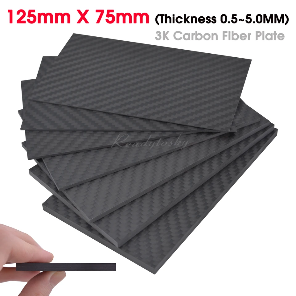 125 mm x 75 mm Skutočné listy na dosku z uhlíkových vlákien 0,5 mm 1 mm 1,5 mm 2 mm 3 mm 4 mm hrúbka 5 mm Hrúbka zloženého materiálu tvrdosti