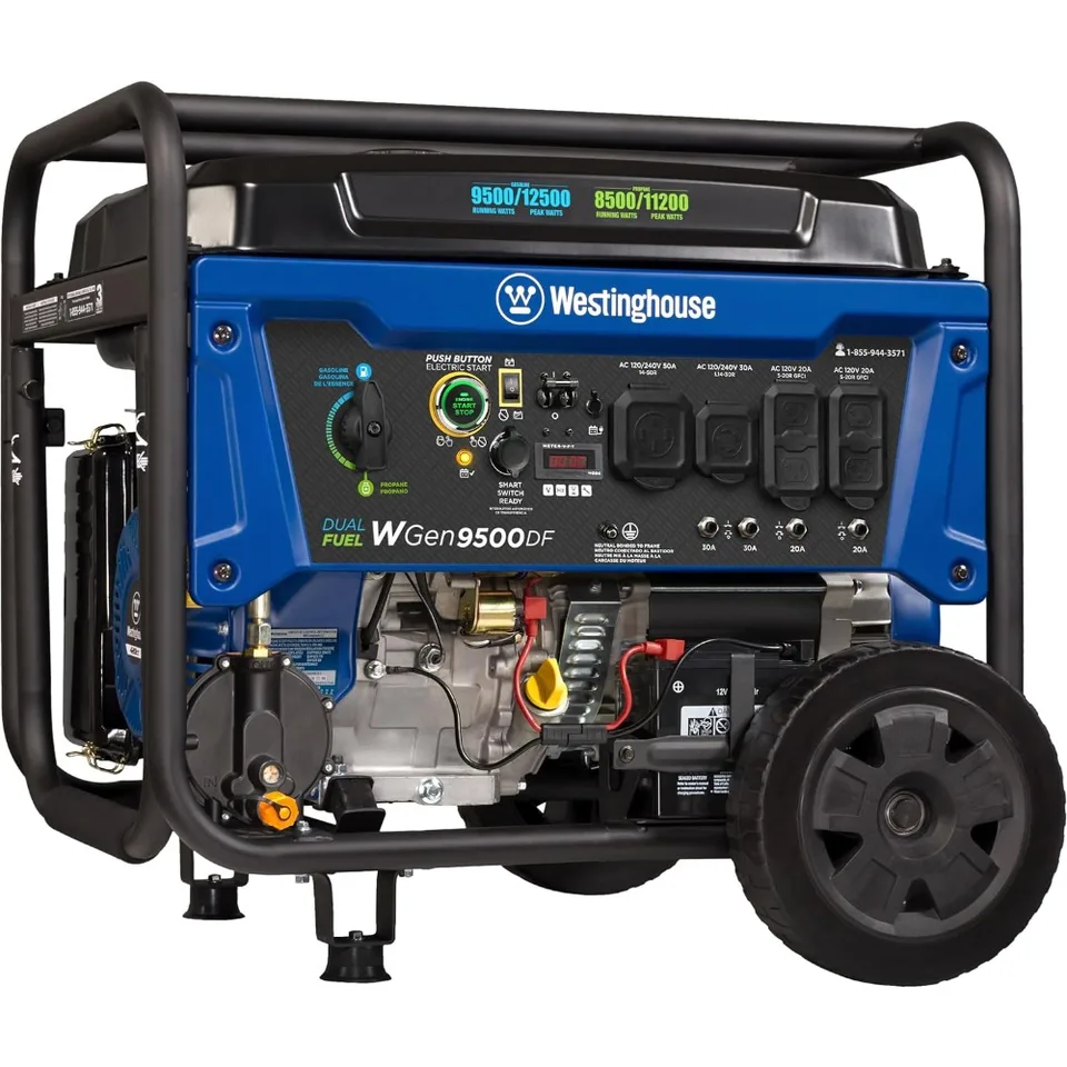 12500 watt Dual Fuel Home Backup Prenosný generátor, diaľkový elektrický štart, prepínač pripravený na plyn a propán