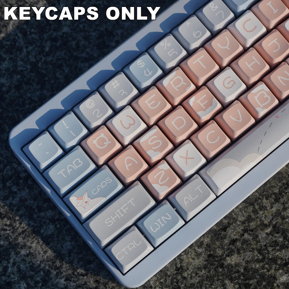 127 klávesov papierové lietadlo PBT Keycaps XDA Profil Farbom sublimované legendy Keycap Set pre MX Cherry Switch Mechanical Keyboard Kit