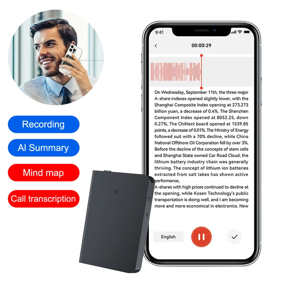 128 GB AI Voice Recorder App Telefónny hovor inteligentný zvukový záznam v reálnom čase prepisovanie zhrnutia jazykového prekladu zvuku Diktafón
