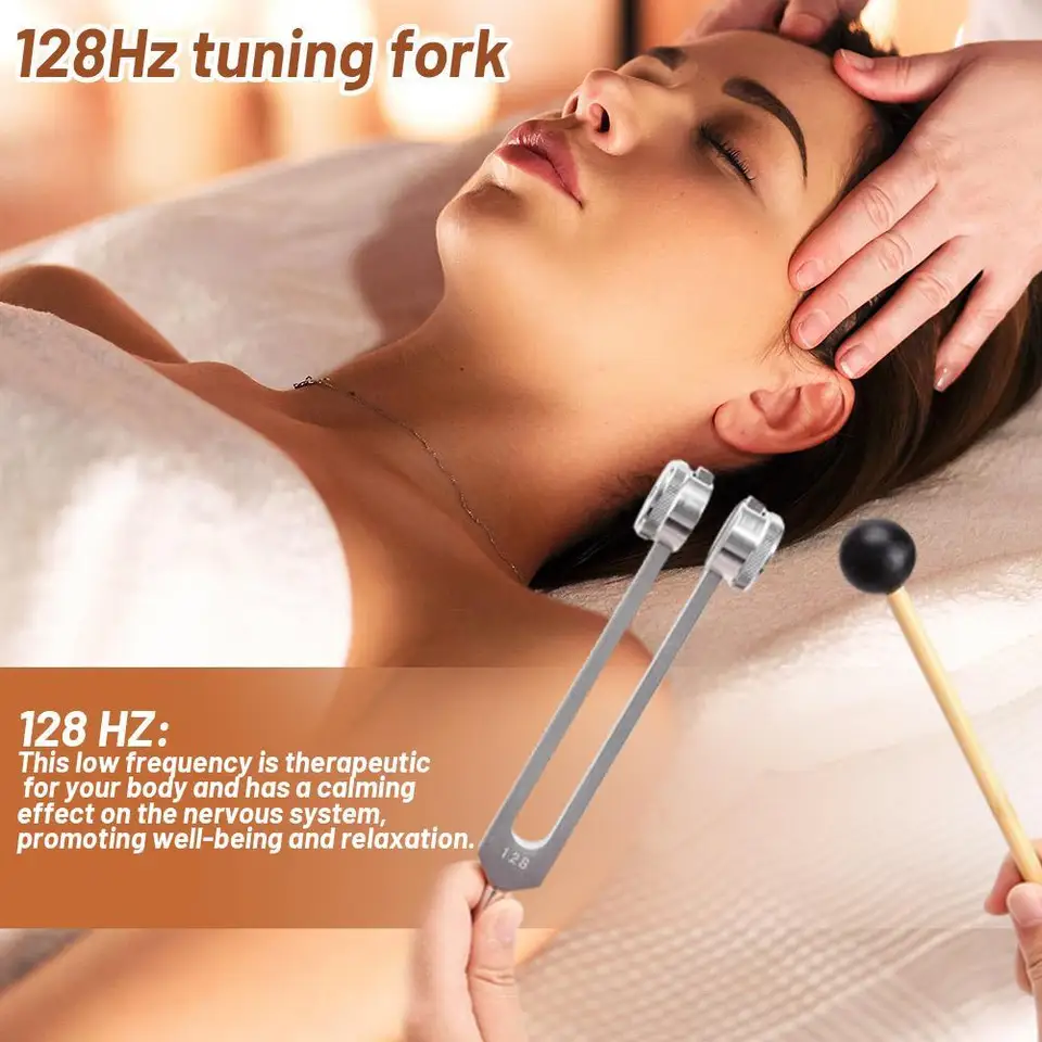 128 Hz ladenie vidlice (Flanel Cover + Hammer + Accessories) Hliníková zliatina Lekárska terapia Čakra Set zvuková terapia meditácia jogy
