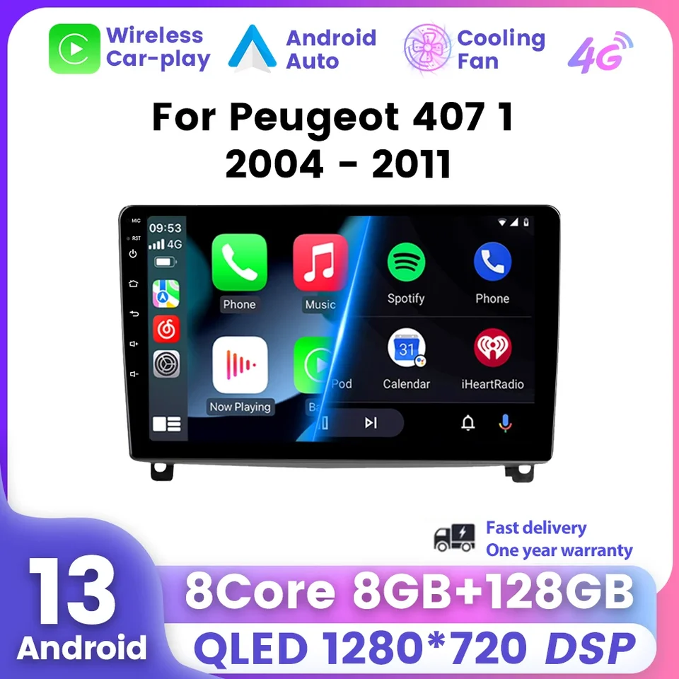 1280*720 CAR CAR A Android Auto pre Peugeot 407 1 2004-2011 Radio Multimedia Player Navigation GPS Carplay Support Camera WiFi